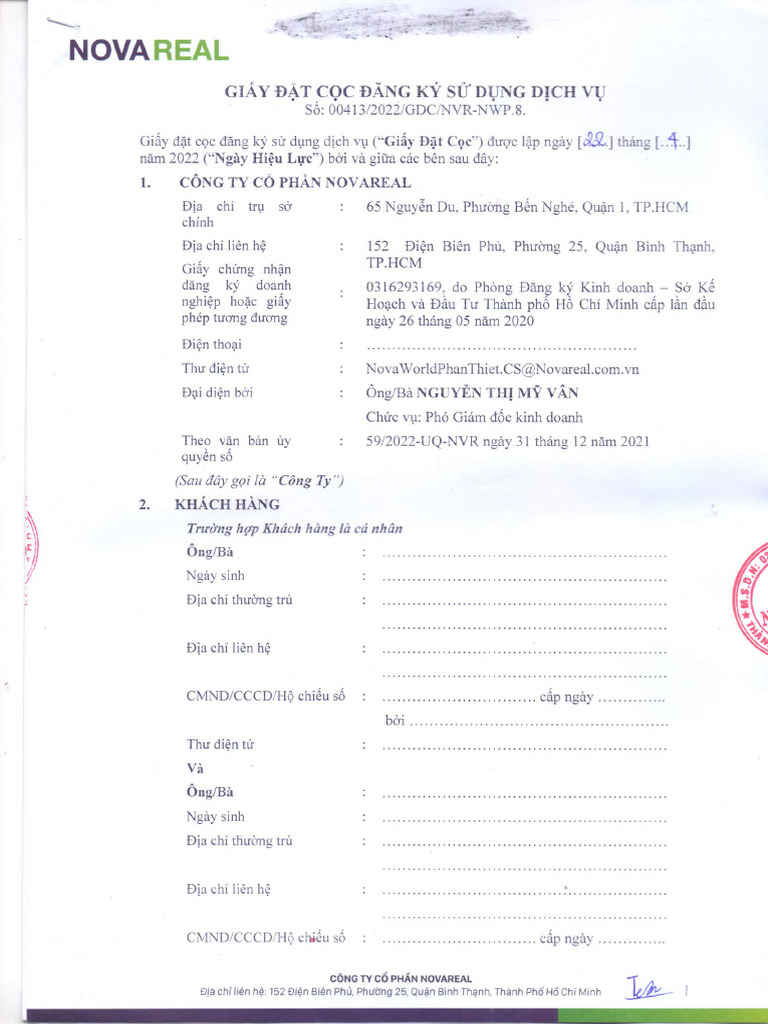 PL1-Hop Dong Dat Coc Novaland | PDF