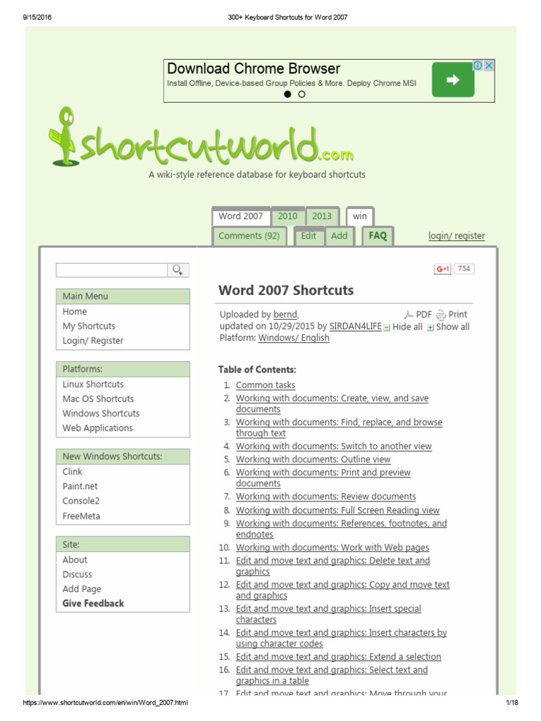 Word 2007 Keyboard Shortcuts Guide | PDF | Control Key | Computer Keyboard