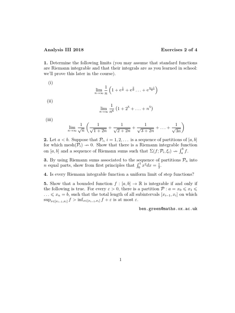 Riemann Integration Limits and Properties | PDF