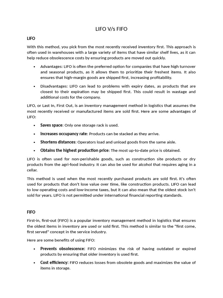 LIFO vs FIFO: Inventory Management Methods | PDF | Radio Frequency ...
