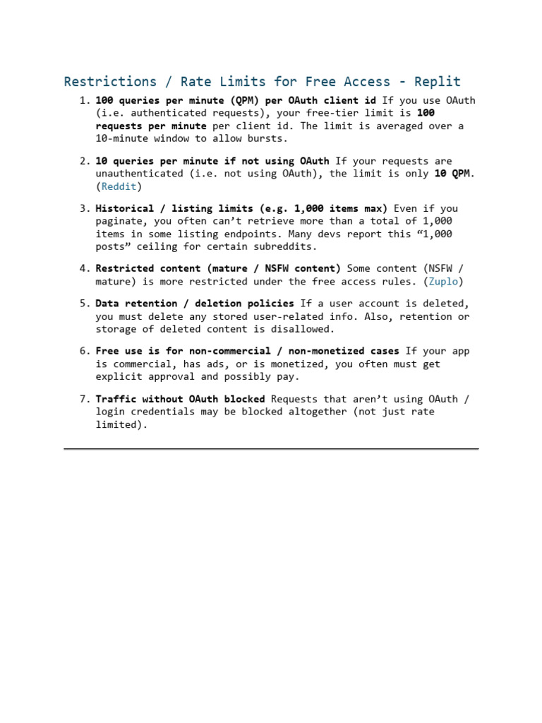 Replit Free Access Rate Limits Explained | PDF