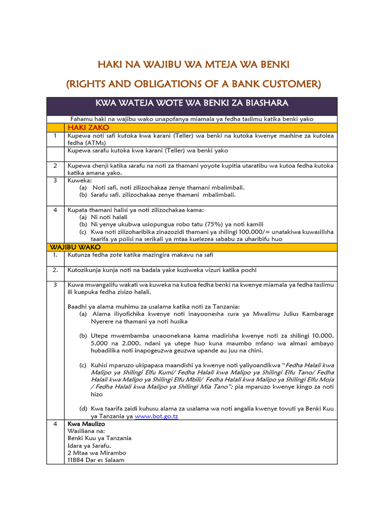 Rights and Obligations of Bank Customers For Cash Transactions | PDF ...