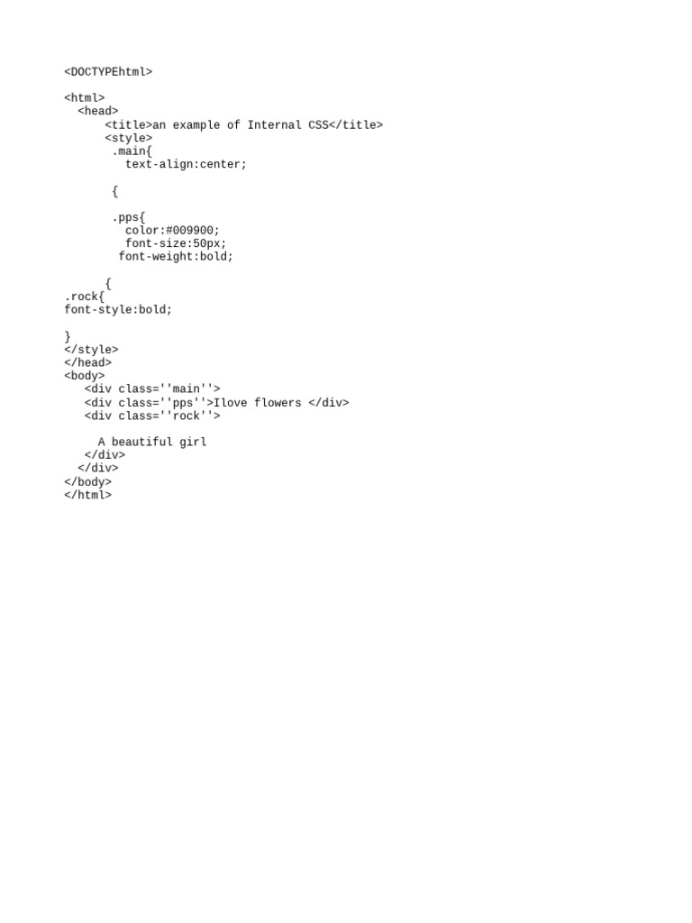 Internal CSS Example in HTML | PDF