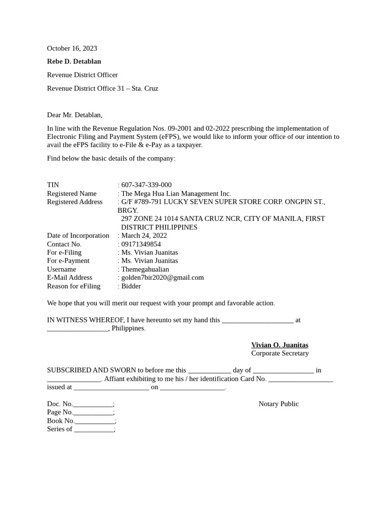 The Mega Hua Lian EFPS Application | PDF