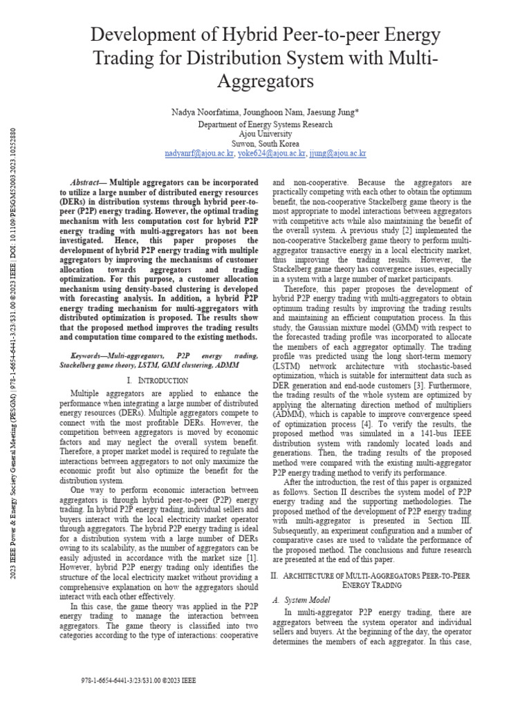 Development of Hybrid Peer-To-peer Energy Trading For Distribution ...