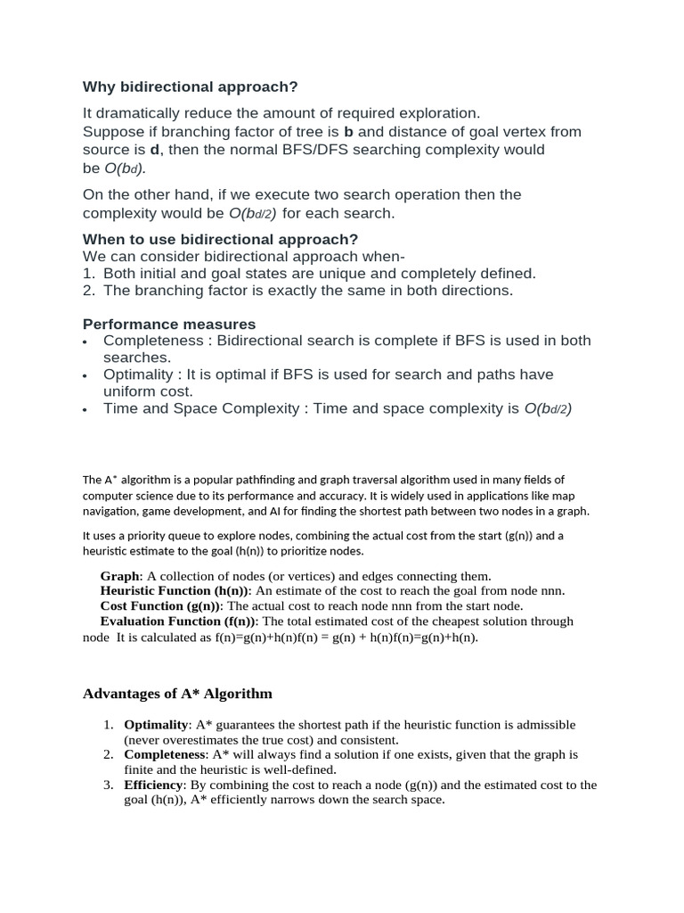 Bidirectional Search and A* Algorithm Explained | PDF | Combinatorics ...