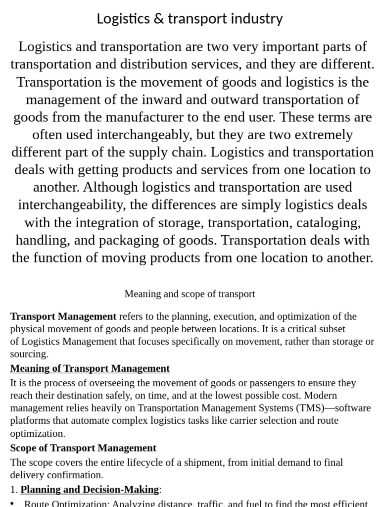 Understanding Logistics and Transport Management | PDF | Logistics ...