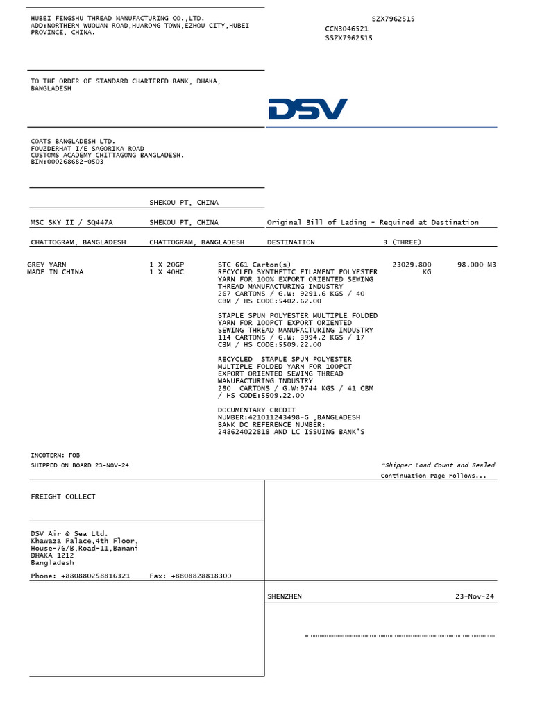 Combined Transport Bill of Lading | PDF | Bill Of Lading | Cargo