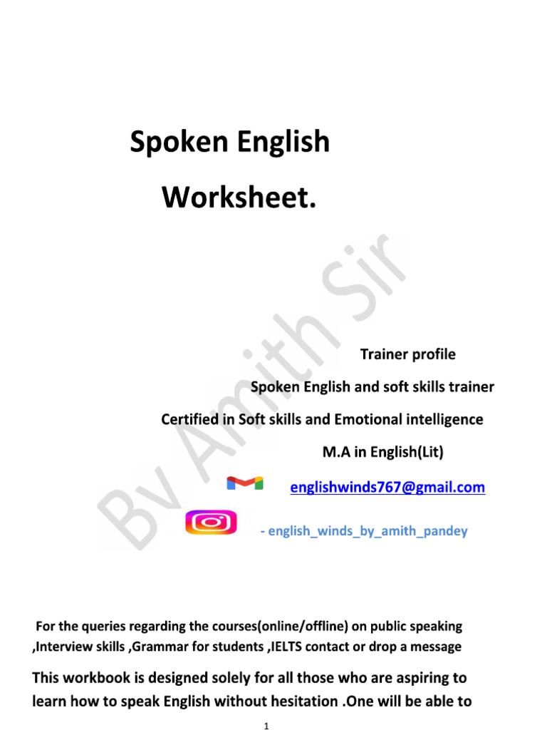 Spoken English WorkSheet | PDF