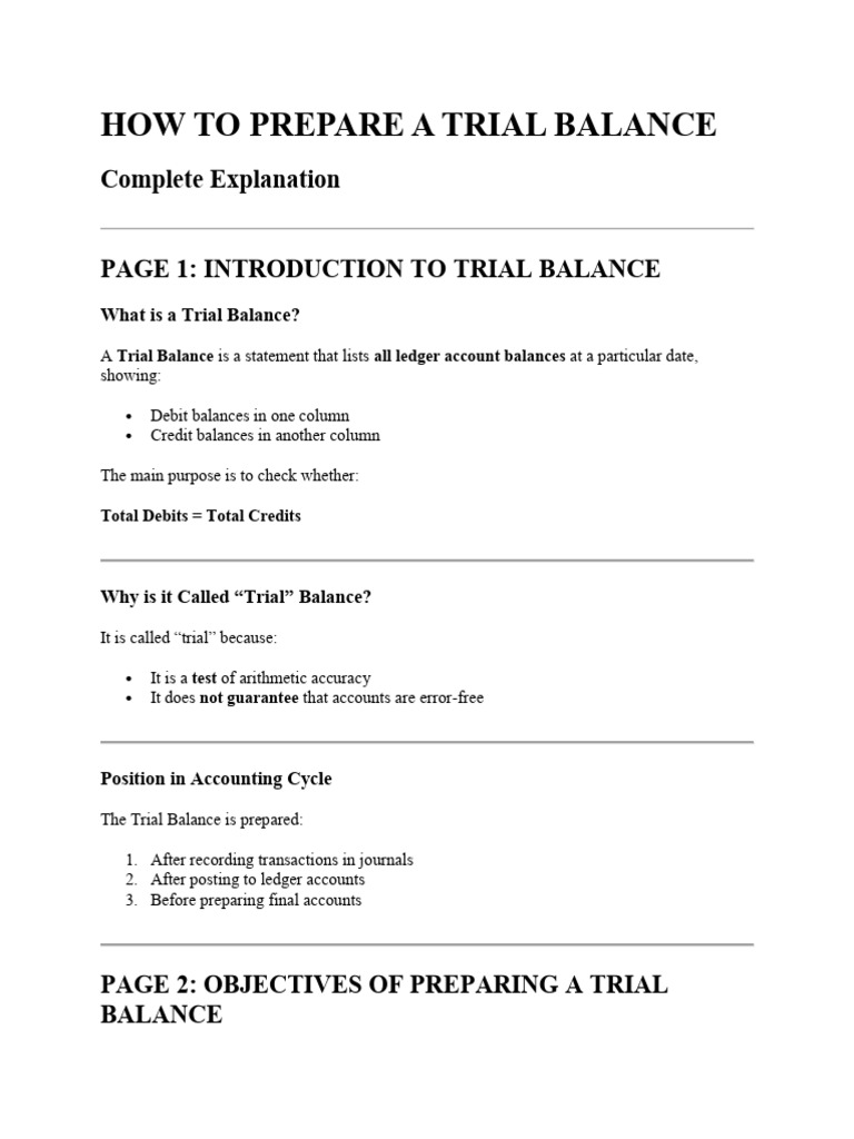 How to Prepare a Trial Balance Guide | PDF | Debits And Credits ...