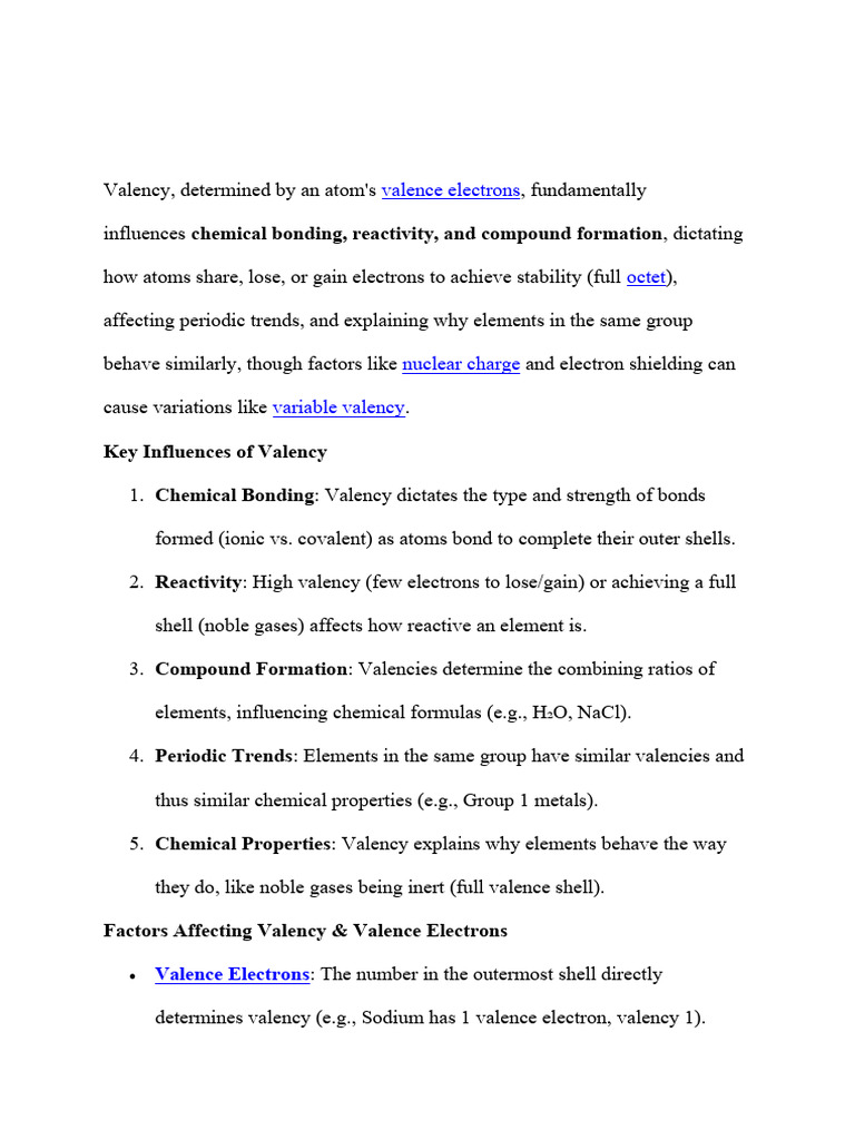 Influences of Valency and Electronic Structure On Atomic Structure | PDF