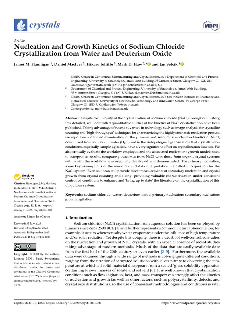 Sodium Chloride Crystallization Kinetics | PDF | Crystallization ...