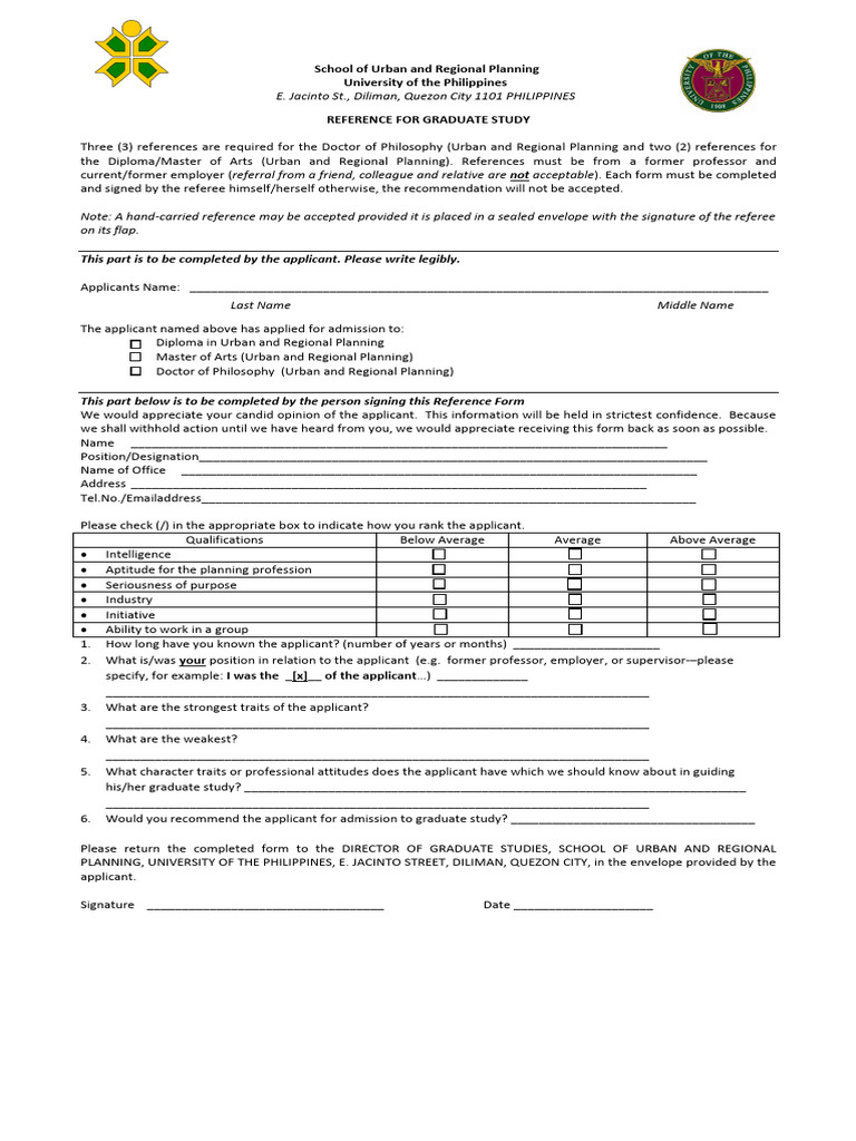 Graduate Reference Form for Planning Programs | PDF