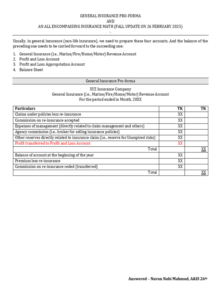 General Insurance Financial Accounts Guide | PDF | Insurance | Reinsurance