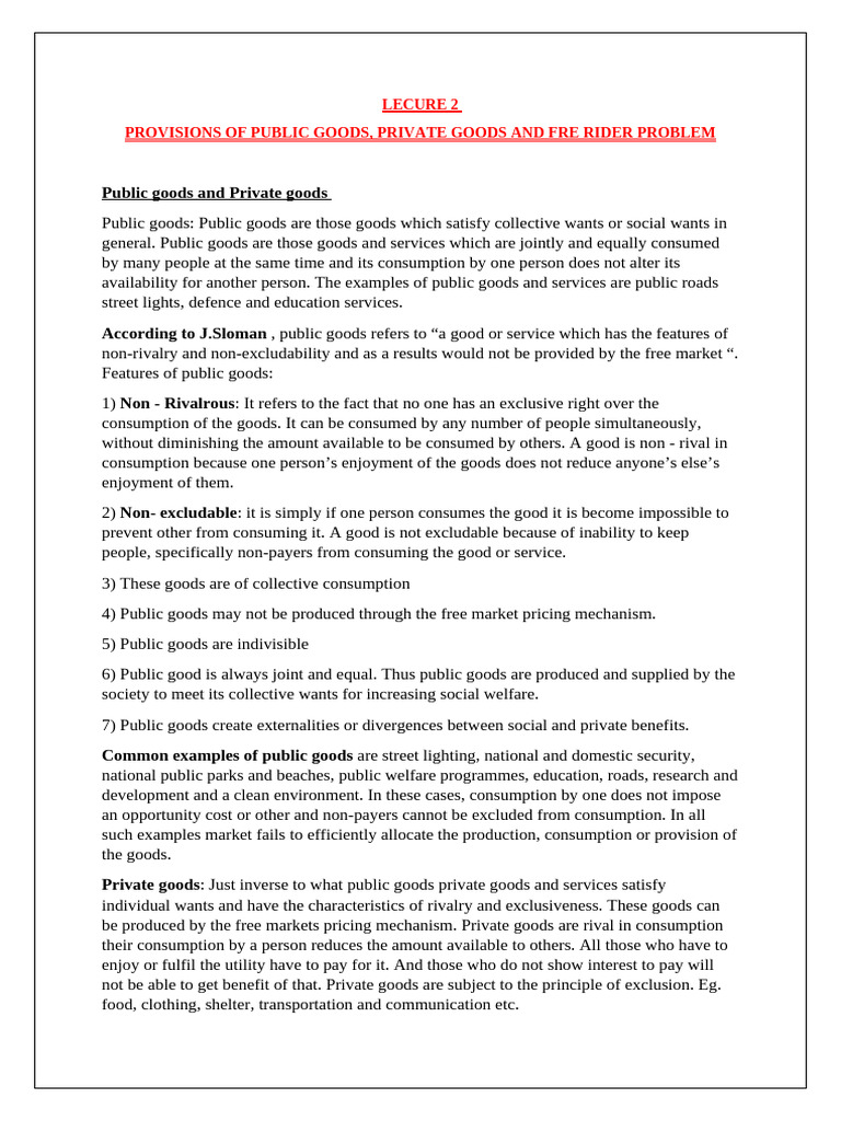 Public vs Private Goods Explained | PDF | Goods | Public Good