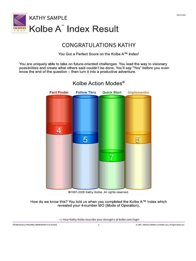 Kolbe Index Assessment Report Sample | PDF