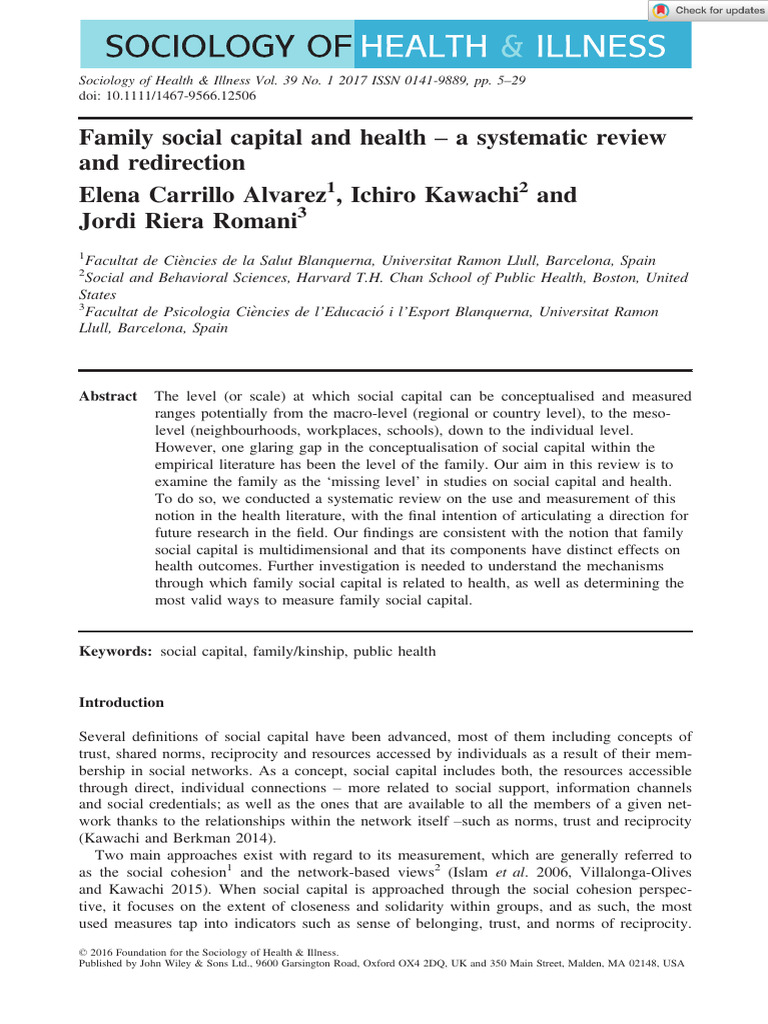 Family Social Capital and Health Review | PDF | Social Capital | Sociology