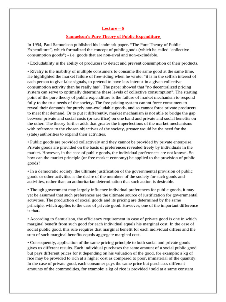 Samuelson's Theory of Public Expenditure | PDF | Public Good | Goods