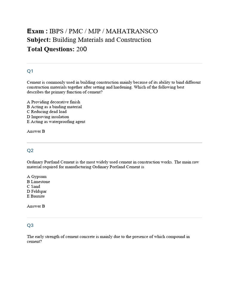Building Materials & Construction Exam Guide | PDF | Lime (Material ...