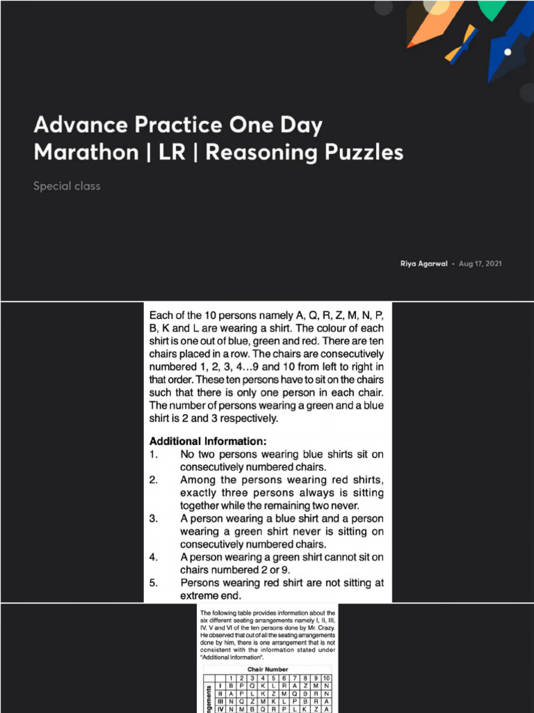 Advance Practice One Day Marathon LR Reasoning Puzzles No Anno | PDF