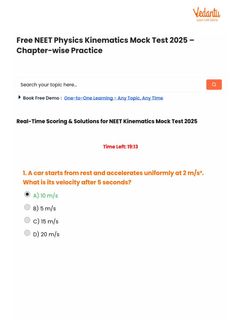Free NEET Physics Kinematics Mock Test 2025 - Chapter-Wise Practice | PDF