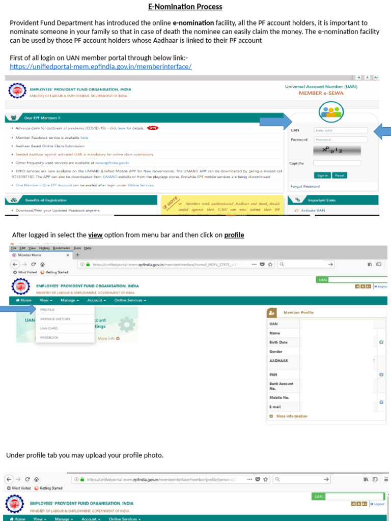 E-Nomination Process for PF Account Holders | PDF | Computing