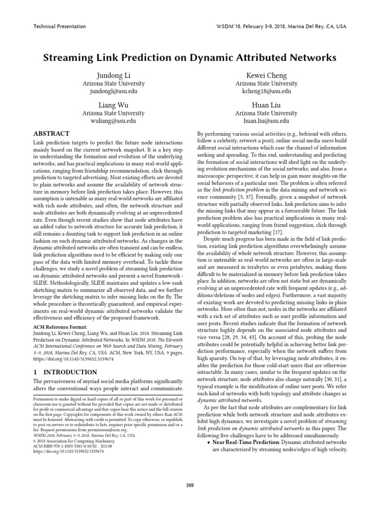 Streaming Link Prediction in Dynamic Networks | PDF | Linear Algebra ...