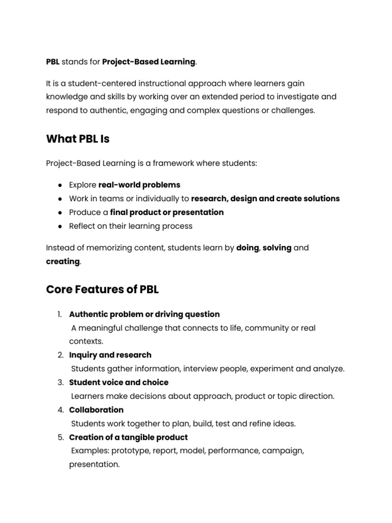 PBL Stands for Project-Based Learning | PDF