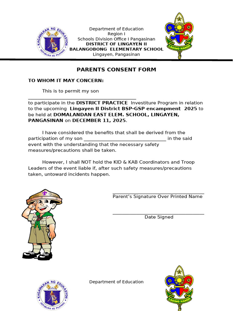 Parents Consent Form for BSP-GSP 2025 | PDF