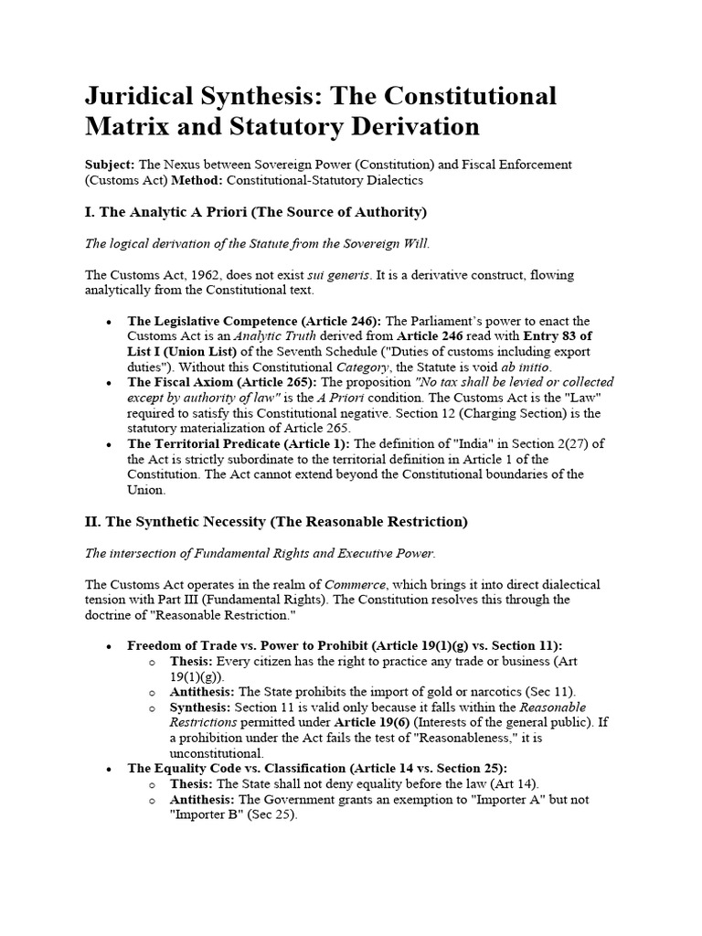 Juridical SynthesisThe Constitutional Matrix and Statutory Derivation ...