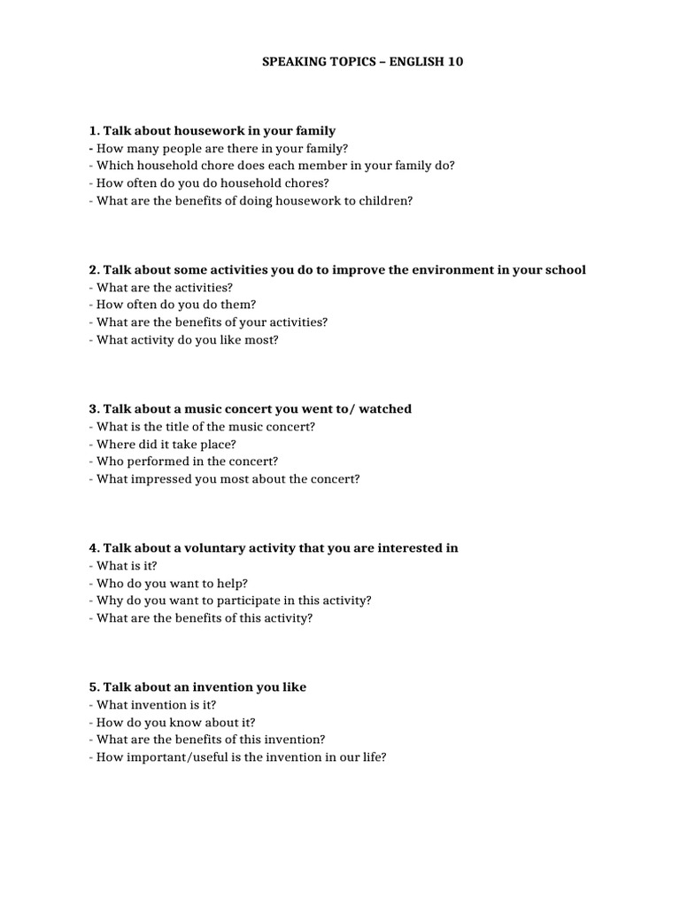 Speaking Topics 10 | PDF