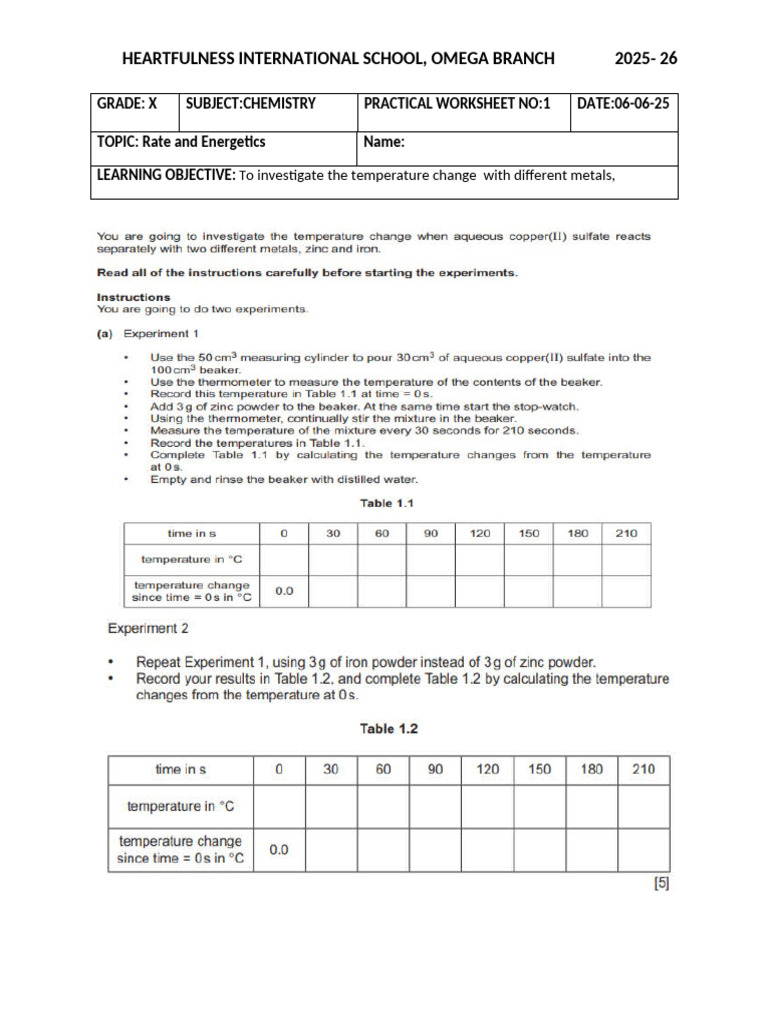 Chemistry Practical: Rate & Energetics | PDF