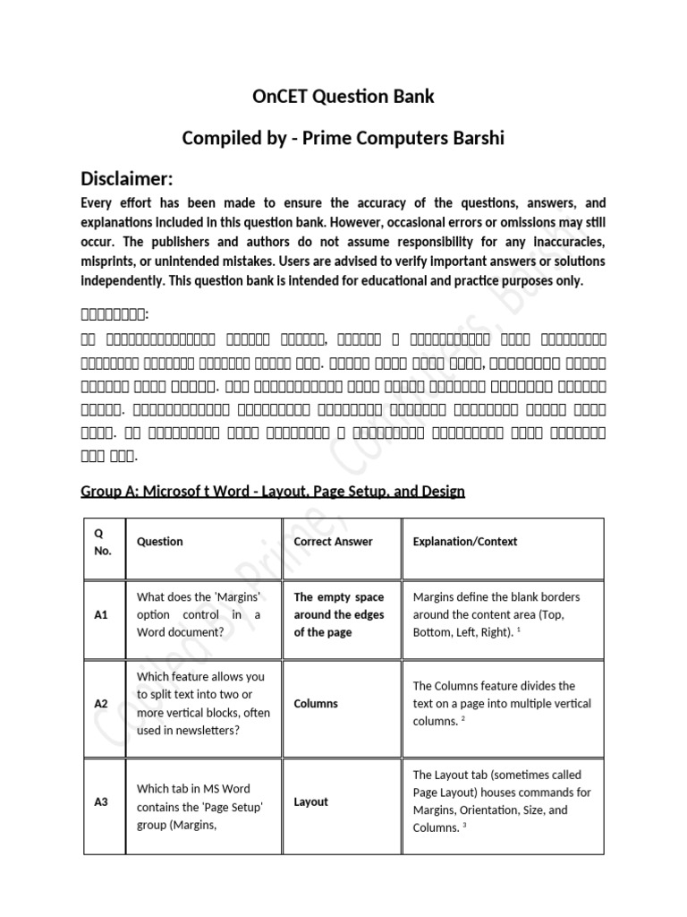 Once T Question Bank 2026 | PDF | Note (Typography) | Paragraph