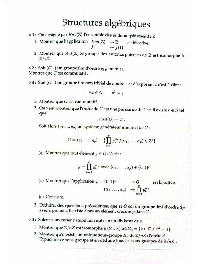 TD Structures Algebriques (CPGE AZ MP ETOILE 1 25 26) | PDF
