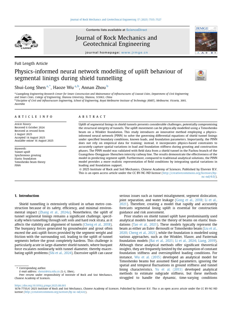Physics Informed Neural Network Modelling of Up 2025 Journal of Rock ...