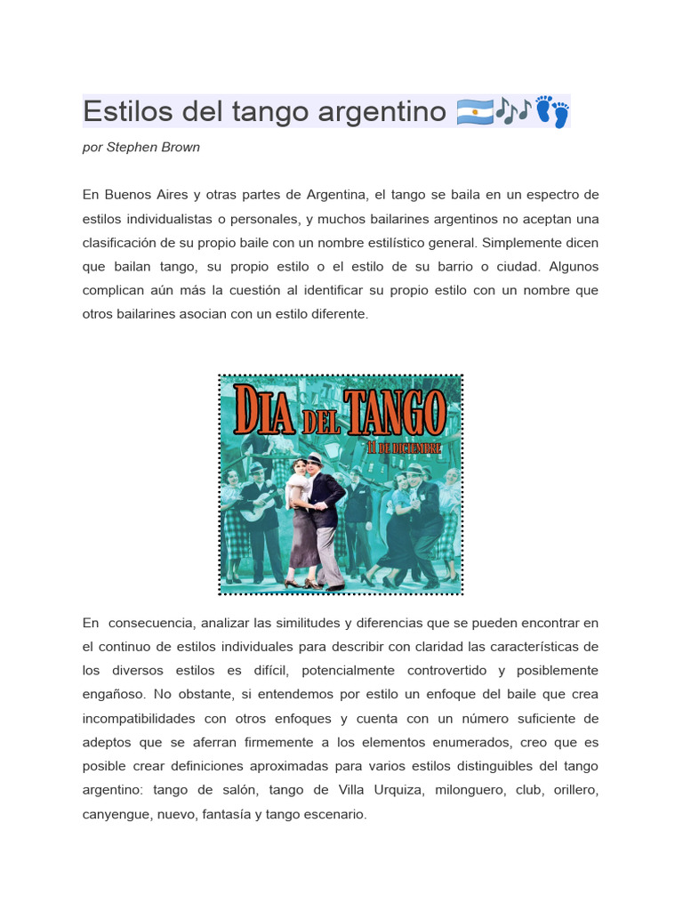 Estilos del tango argentino ???? | PDF | Musica Tango | Bailes
