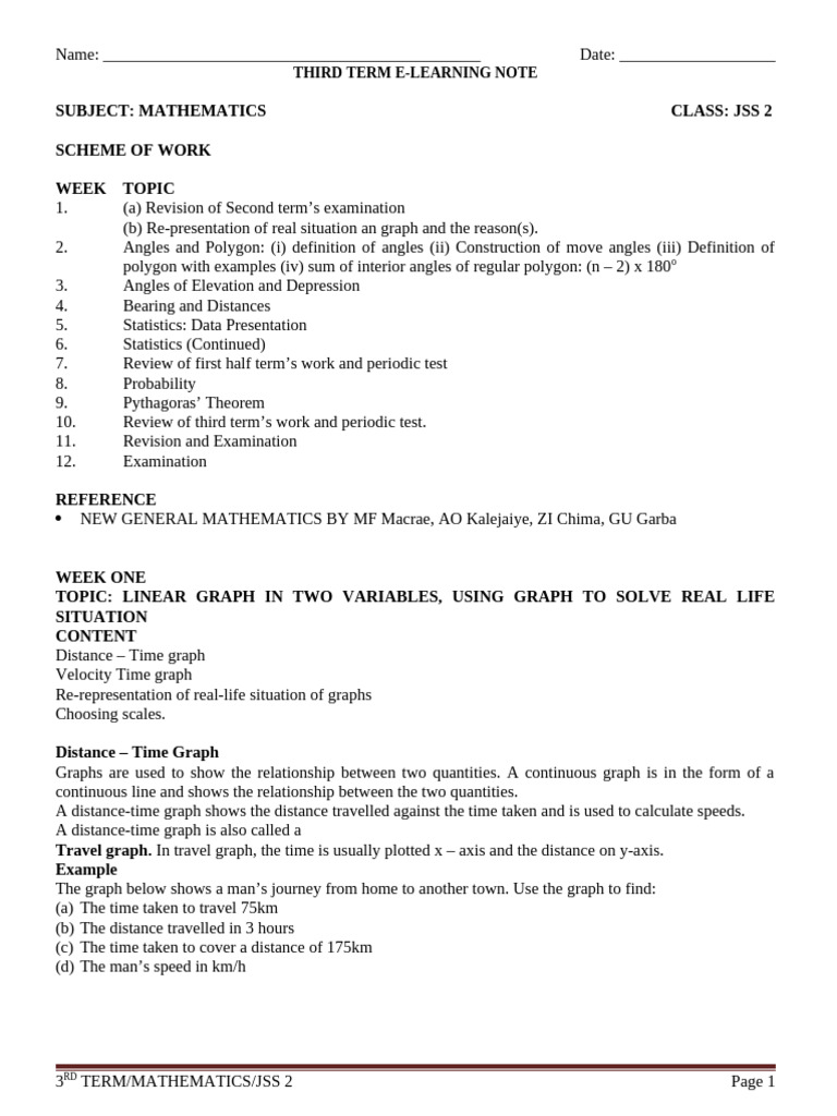 JSS 2 Mathematics E-Learning Notes | PDF | Triangle | Polygon