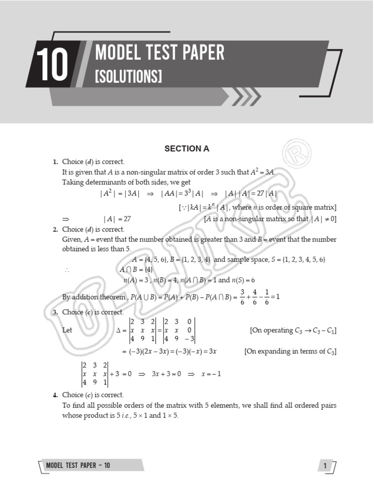 Mathematics Model Test Paper Solutions | PDF | Geometry | Mathematical ...