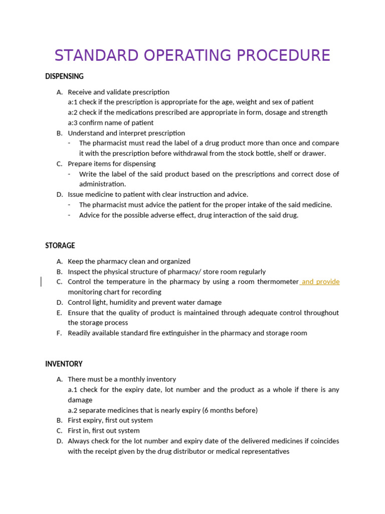 Pharmacy Dispensing SOP Guide | PDF
