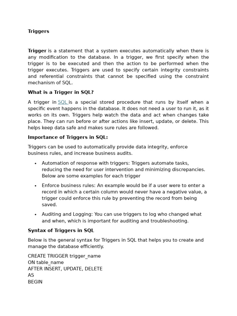 Understanding SQL Triggers and Their Types | PDF | Sql | Databases