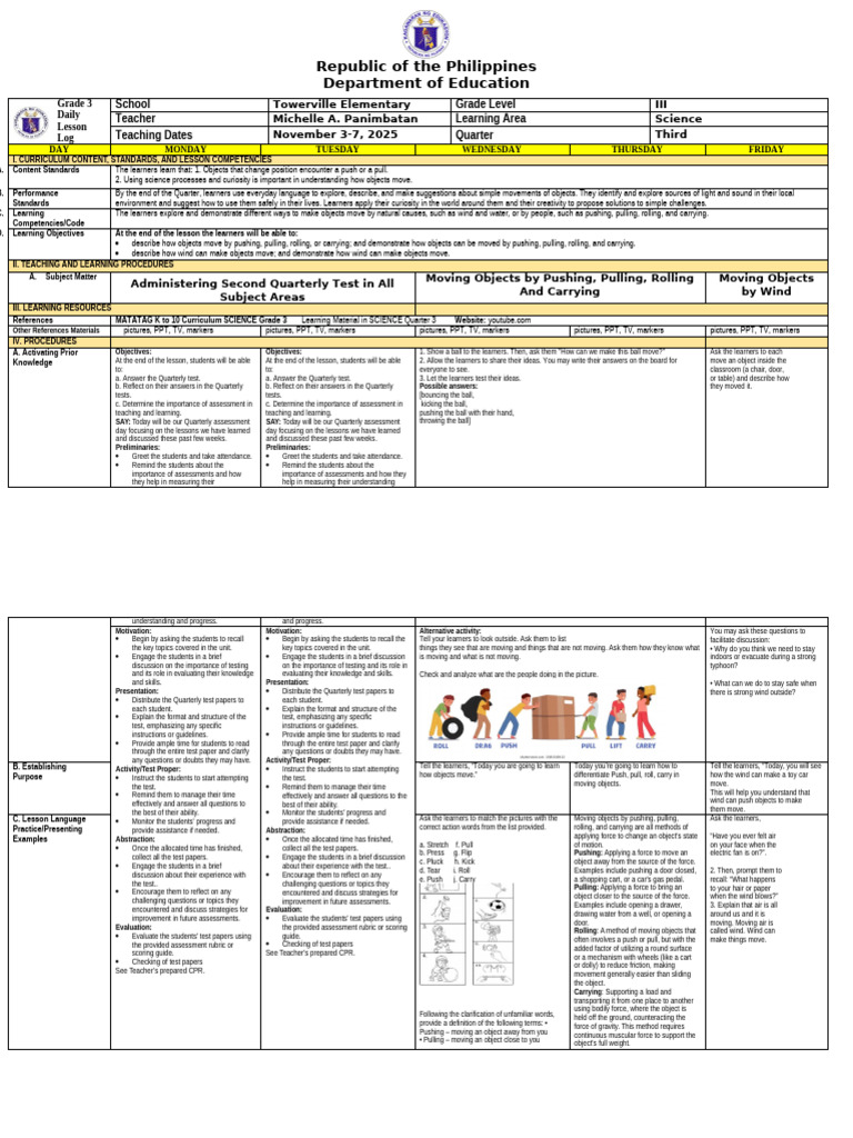Grade 3 Science Lesson on Object Movement | PDF | Learning ...