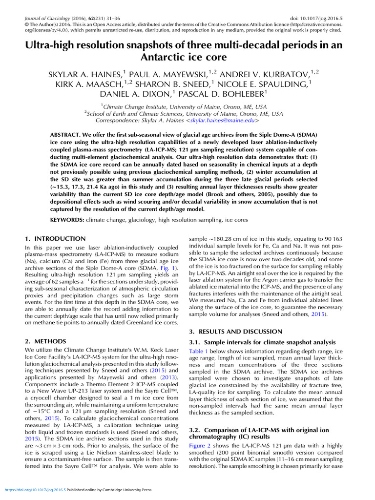 Ultra-High Resolution Antarctic Ice Core Analysis | PDF | Ice | Glacier