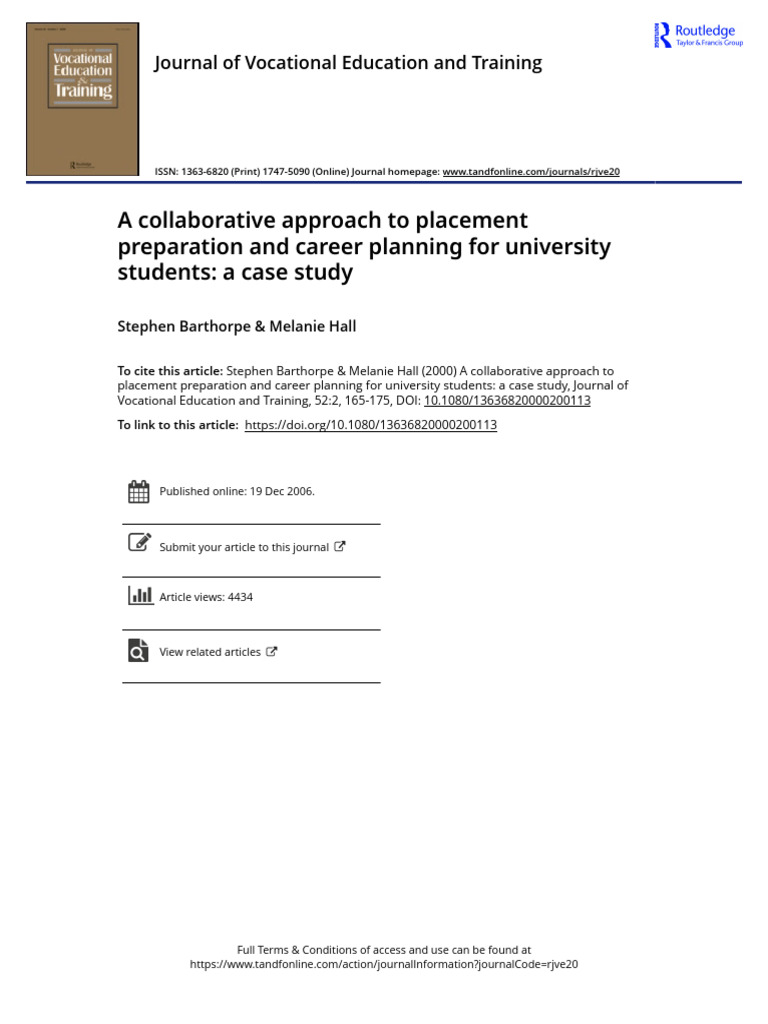 A Collaborative Approach To Placement Preparation and Career Planning ...