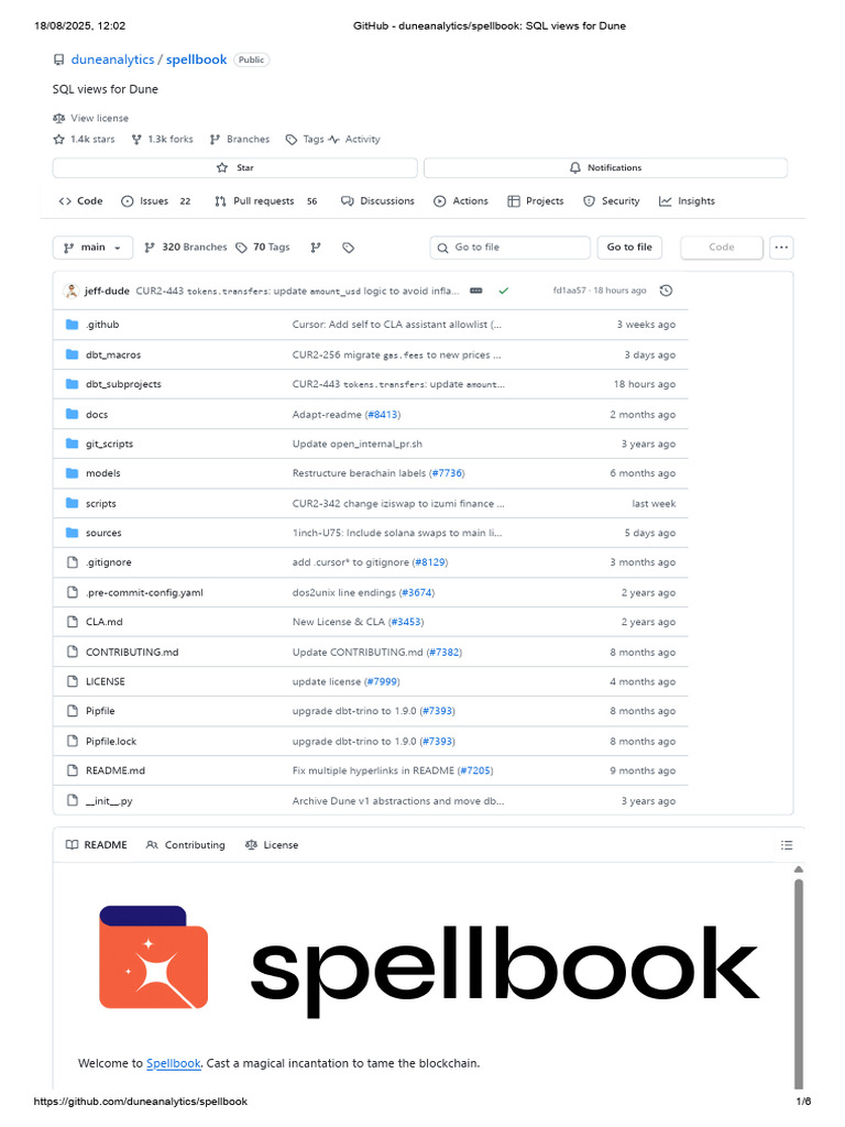 GitHub - Dune Analytics Spellbook SQL Views for Dune | PDF | Computer File  | Command Line Interface