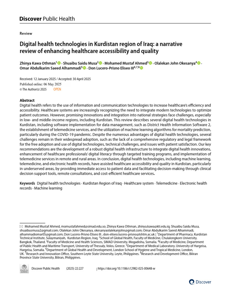 Digital Health in Kurdistan: Access & Quality | PDF | Electronic Health ...
