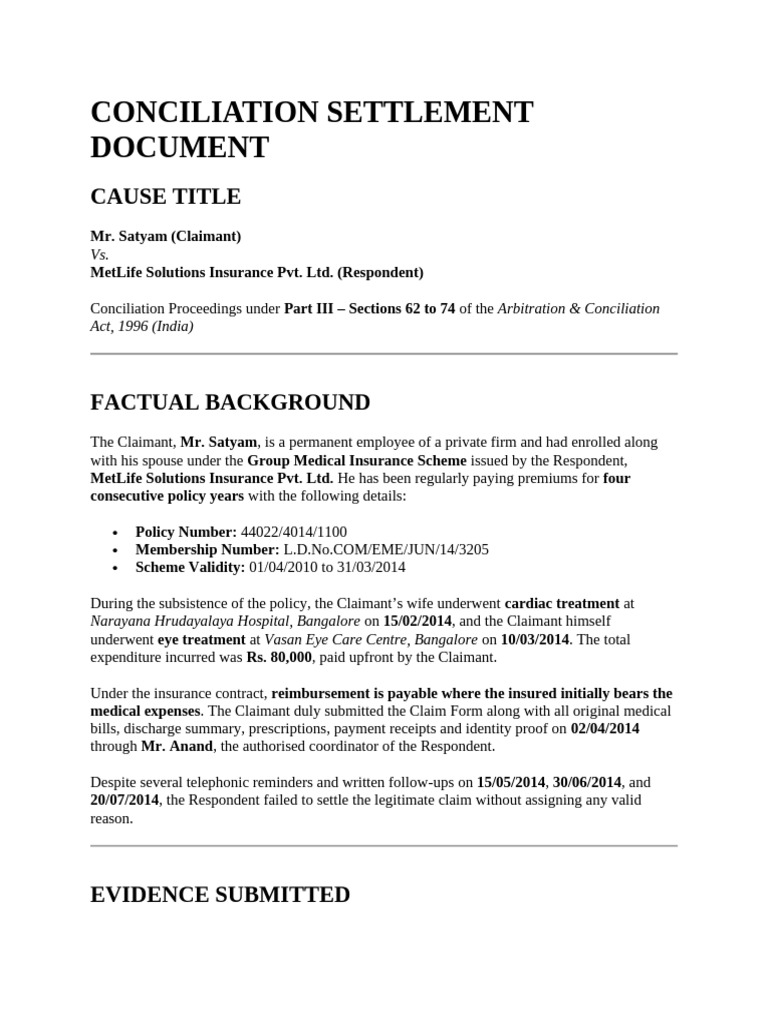 Insurance Claim Settlement Agreement | PDF | Insurance | Arbitration