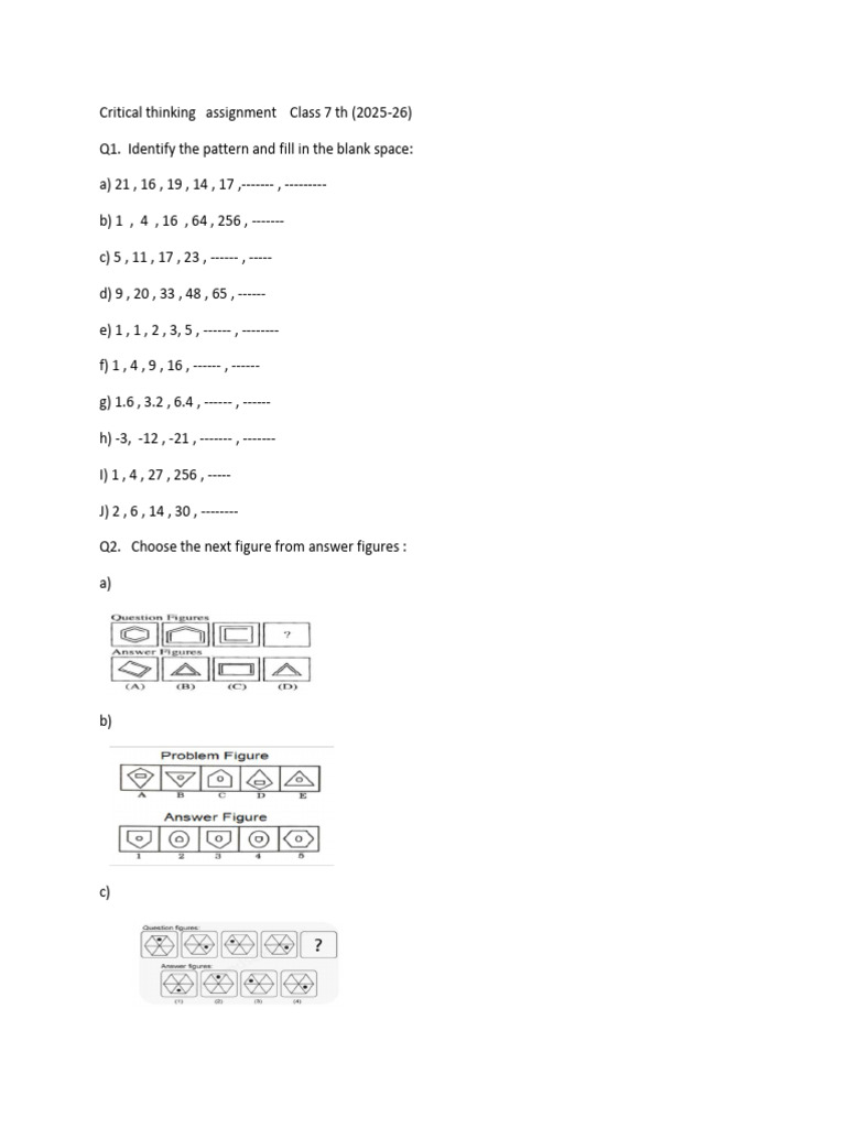 Class 7 Critical Thinking Assignment | PDF