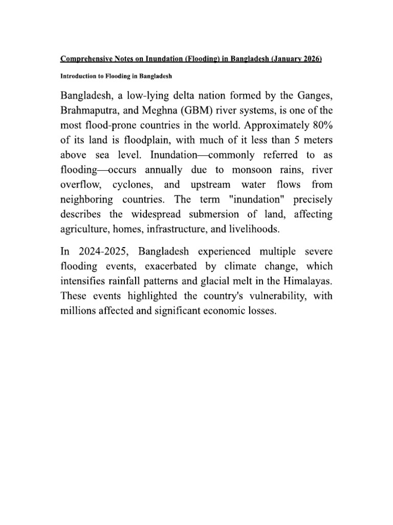 Comprehensive Notes On Inundation (Flooding) in Bangladesh (January ...