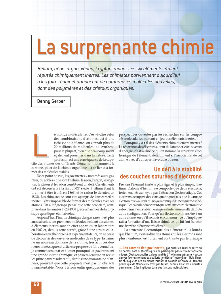 Chimie des gaz inertes : nouvelles découvertes | PDF | Liaison chimique ...