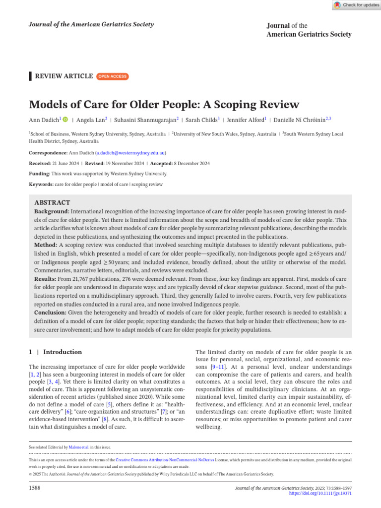 Models of Care For Older People | PDF | Systematic Review | Geriatrics